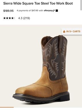 Sierra Wide Square Toe Work Boot in Aged Bark